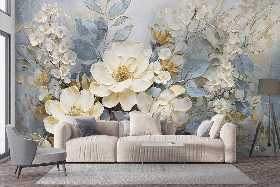 Papier peint Peinture de fleurs et de feuilles – Image 4