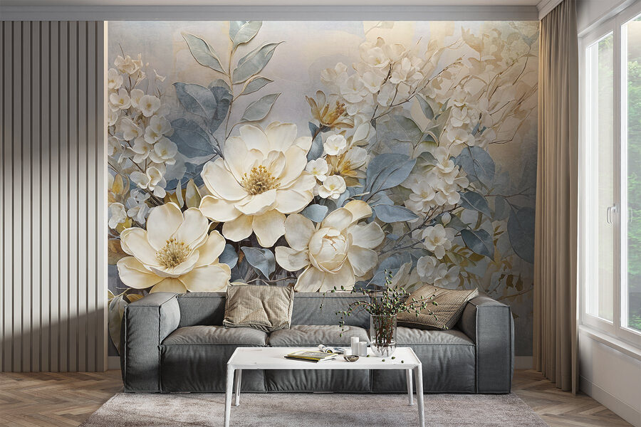 Papier peint Peinture de fleurs et de feuilles – Image 6