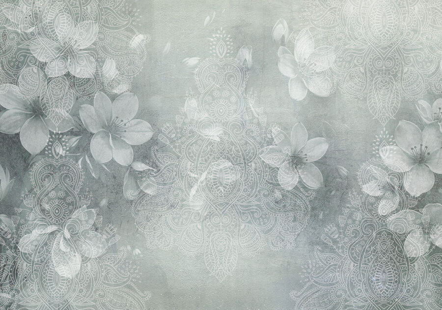 Papier peint Fleurs blanches sur fond gris – Image 7