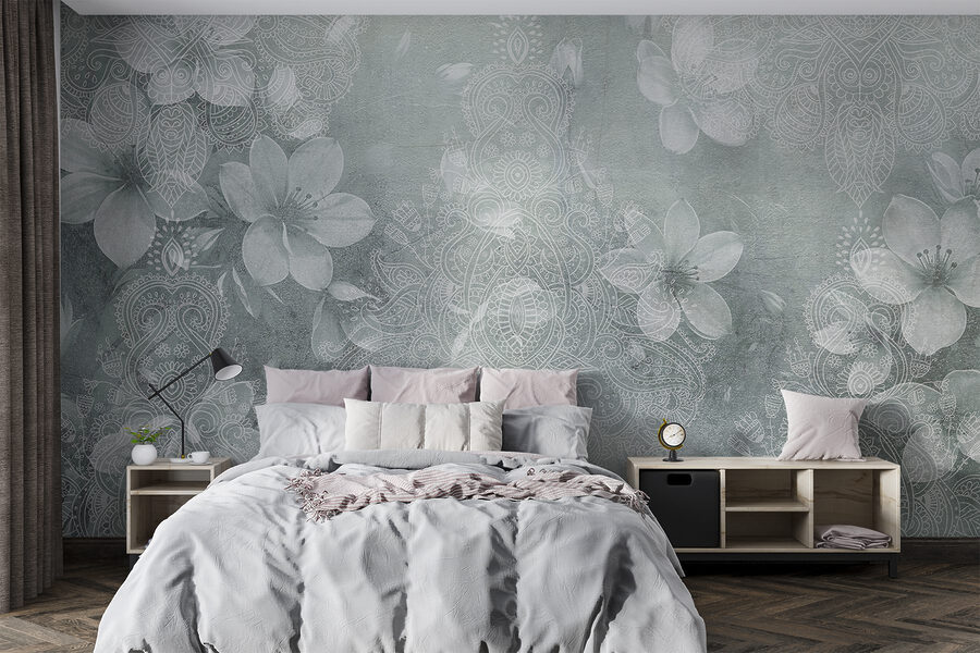 Papier peint Fleurs blanches sur fond gris – Image 2