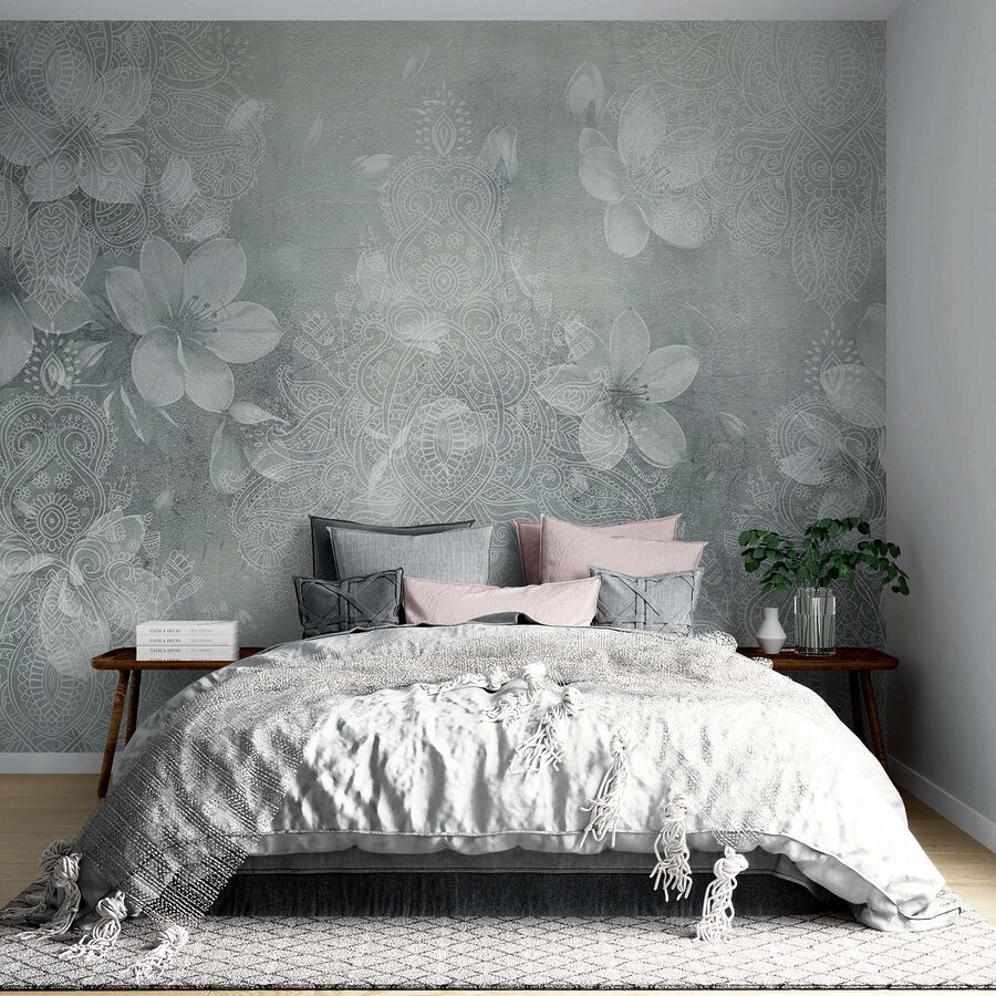 Papier peint Fleurs blanches sur fond gris – Image 4