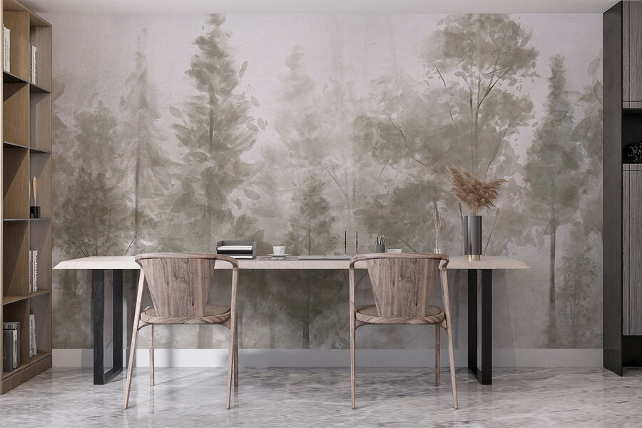 Groupe d'arbres dans le brouillard