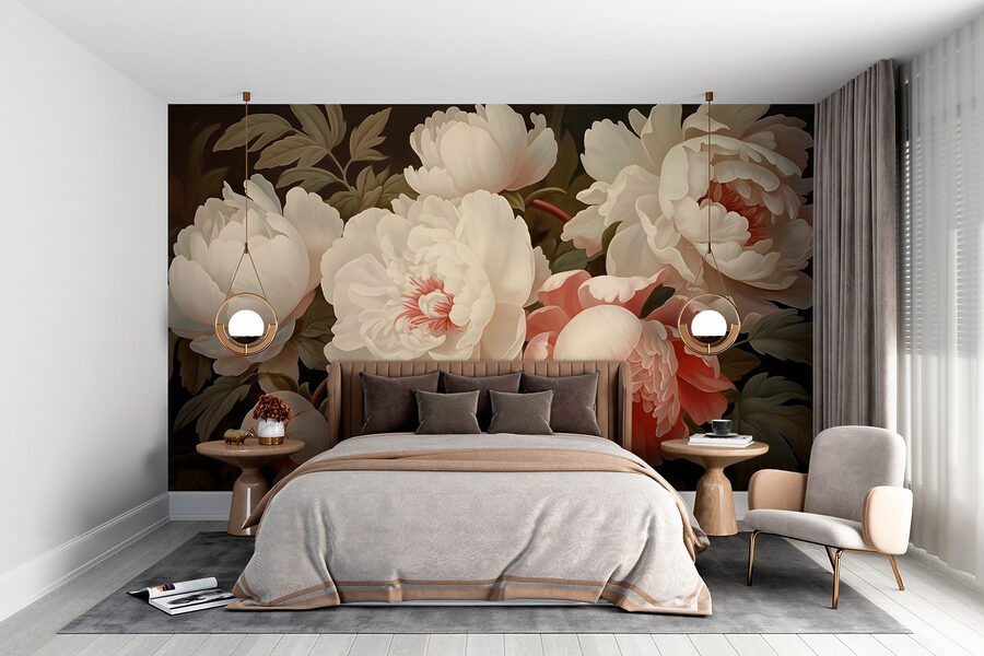 Groupe de fleurs blanches et roses