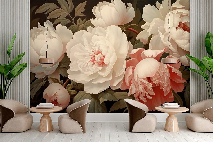 Groupe de fleurs blanches et roses