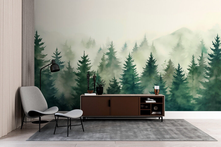 Groupe d'arbres dans le brouillard