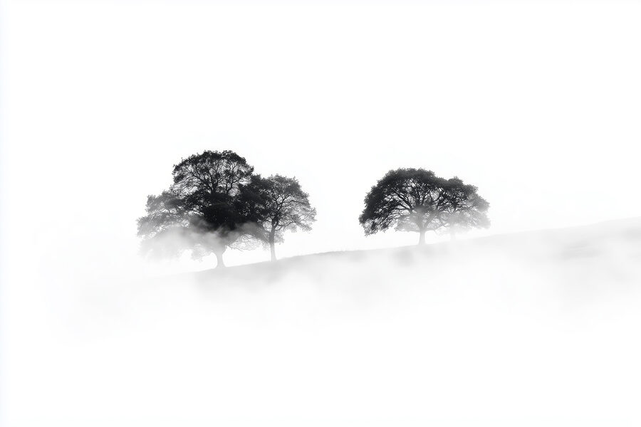 Groupe d'arbres dans le brouillard