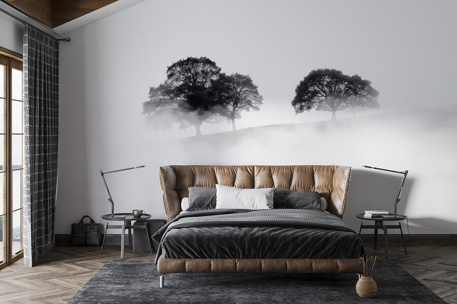Groupe d'arbres dans le brouillard