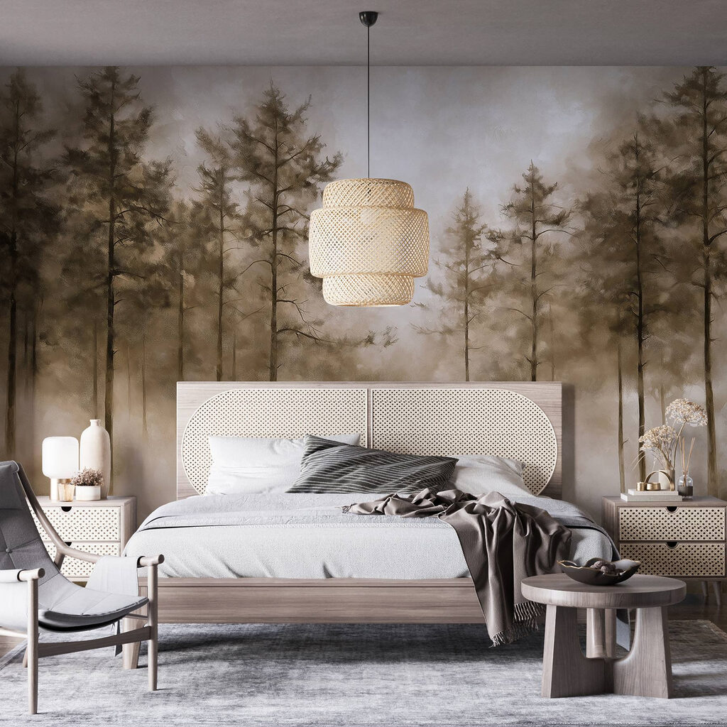 Foggy forest with trees Foggy forest with trees