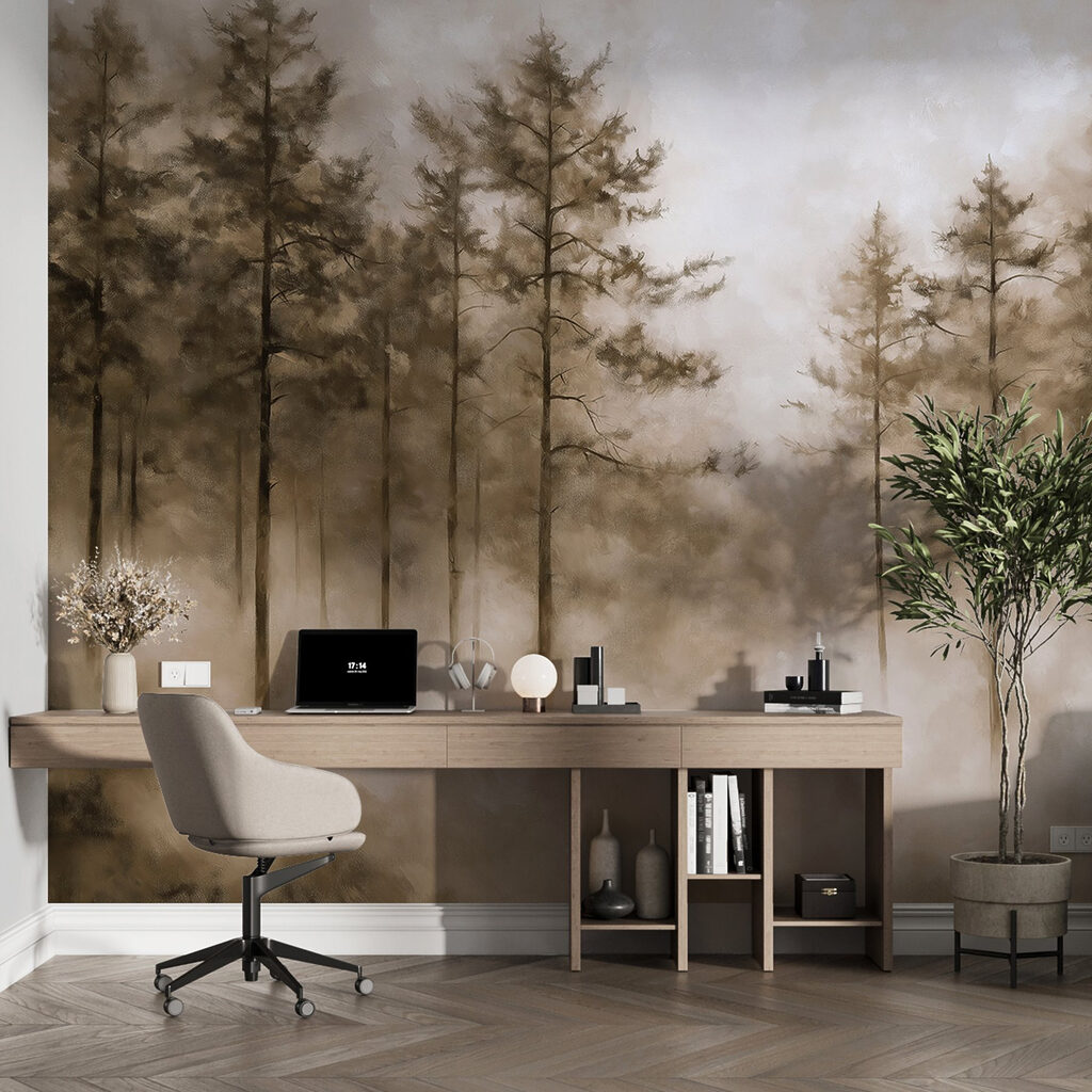 Foggy forest with trees Foggy forest with trees