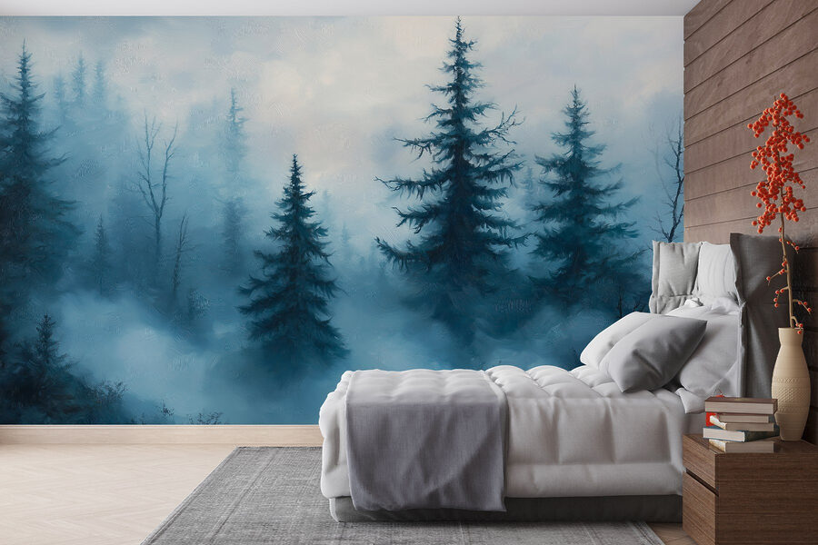 Forêt brumeuse avec des arbres