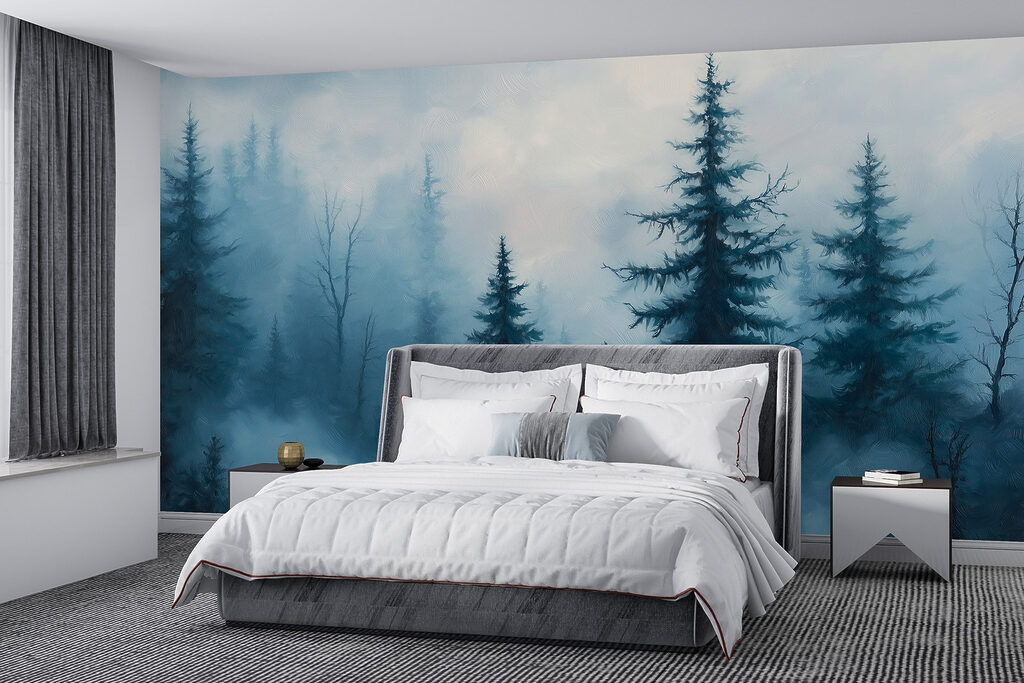 Foggy forest with trees