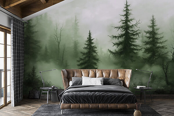 Forêt brumeuse avec des arbres Forêt brumeuse avec des arbres