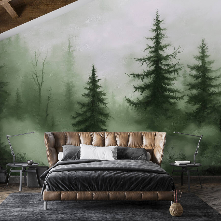 Forêt brumeuse avec des arbres Forêt brumeuse avec des arbres