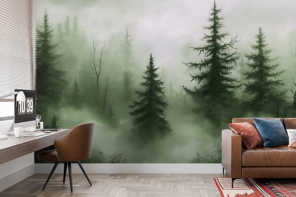 Forêt brumeuse avec des arbres Forêt brumeuse avec des arbres