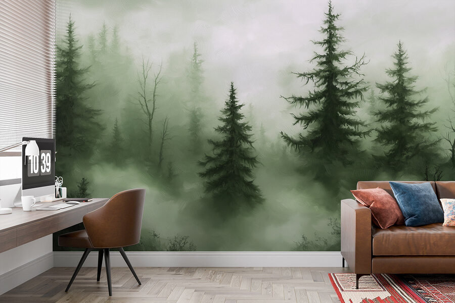 Forêt brumeuse avec des arbres Forêt brumeuse avec des arbres