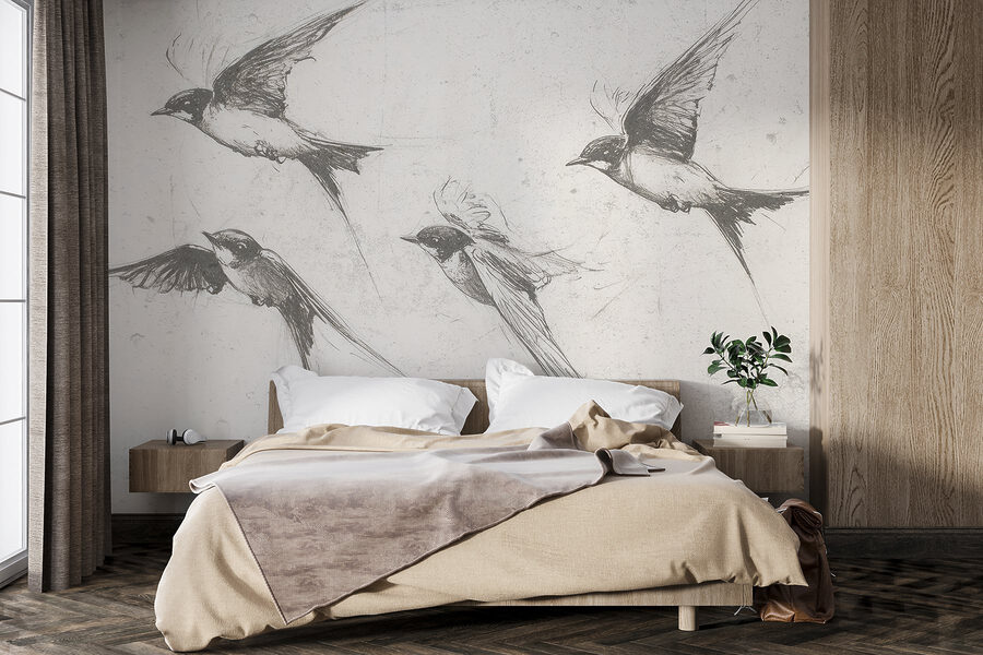 Groupe d'oiseaux en vol