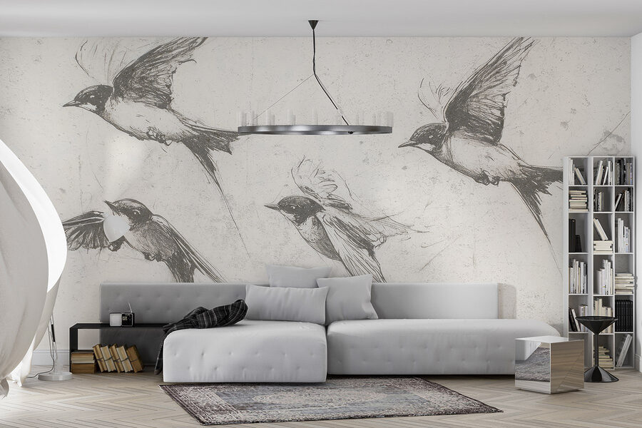 Groupe d'oiseaux en vol