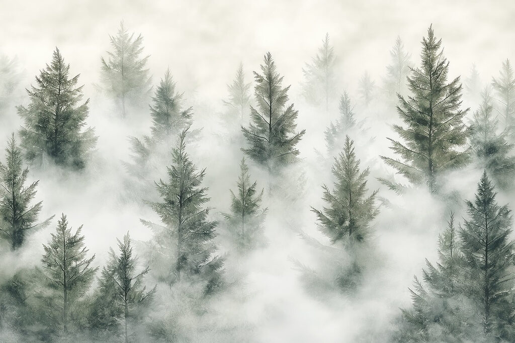Groupe d'arbres avec brouillard Groupe d'arbres avec brouillard