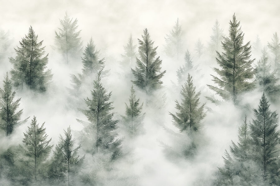 Groupe d'arbres avec brouillard