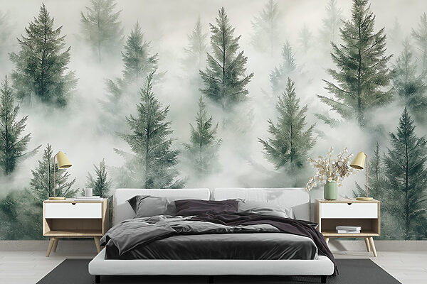 Groupe d'arbres avec brouillard Groupe d'arbres avec brouillard