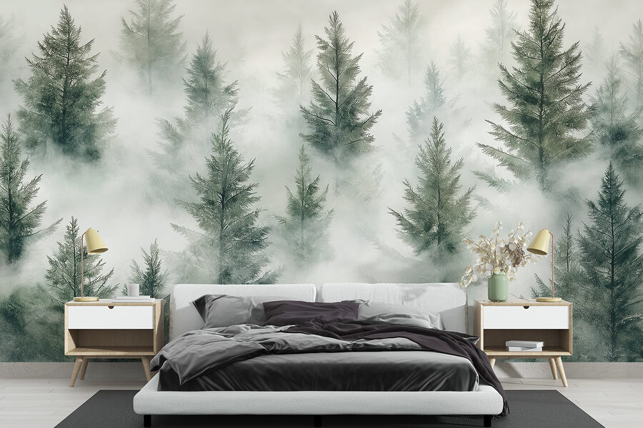 Groupe d'arbres avec brouillard
