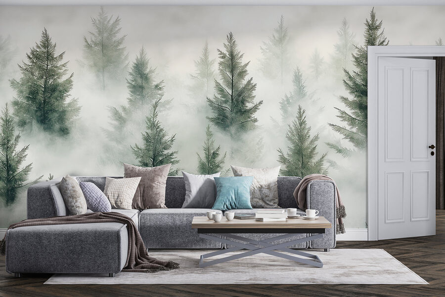 Groupe d'arbres avec brouillard