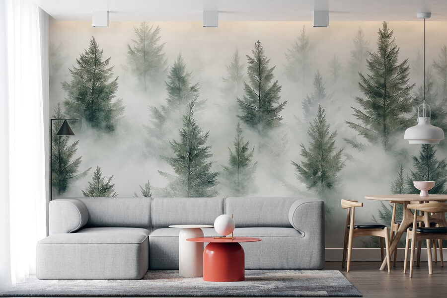Groupe d'arbres avec brouillard