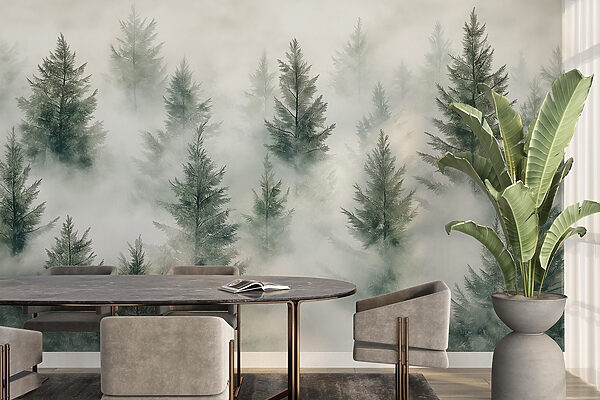 Groupe d'arbres avec brouillard Groupe d'arbres avec brouillard