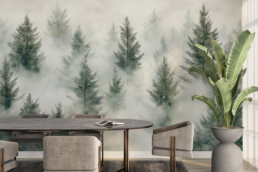 Groupe d'arbres avec brouillard