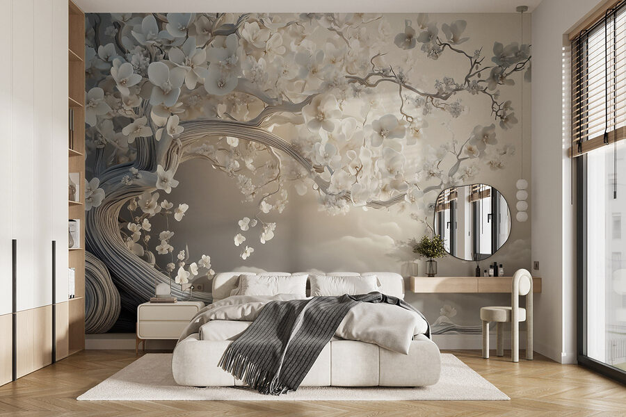 Arbre blanc avec des fleurs blanches