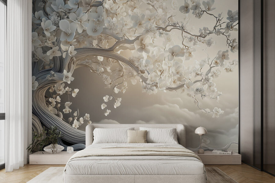 Arbre blanc avec des fleurs blanches