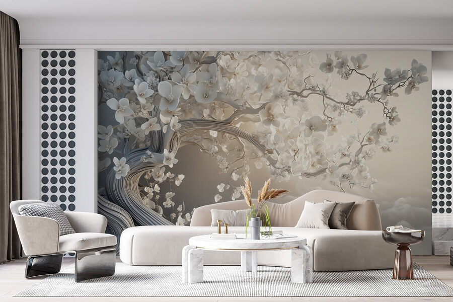 Arbre blanc avec des fleurs blanches