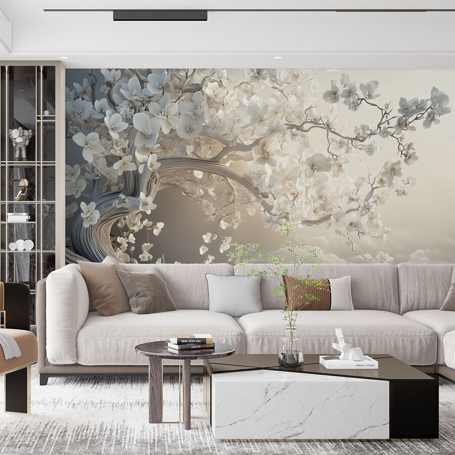 Arbre blanc avec des fleurs blanches