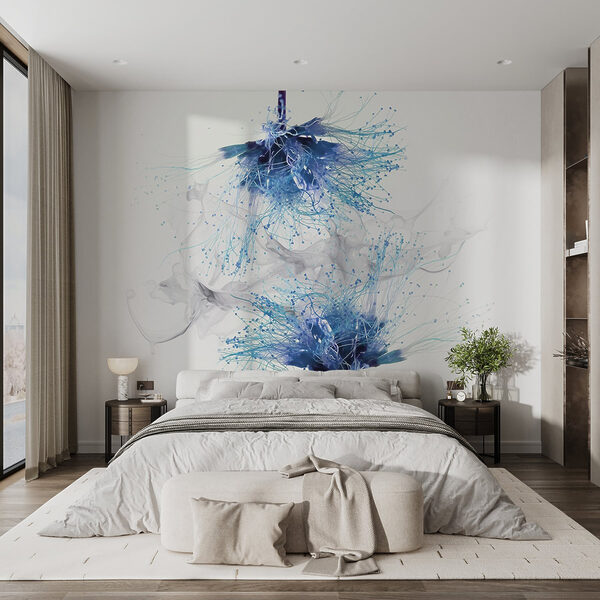 Fleurs bleues avec encre blanche dans l'air Fleurs bleues avec encre blanche dans l'air
