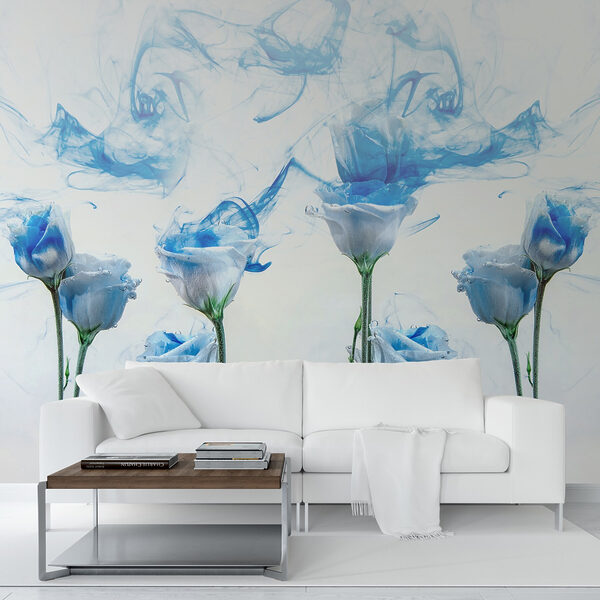 Groupe de fleurs à l'encre bleue dans l'eau Groupe de fleurs à l'encre bleue dans l'eau