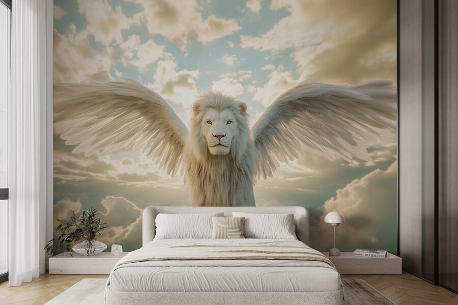 Papier peint Lion avec des ailes dans le ciel