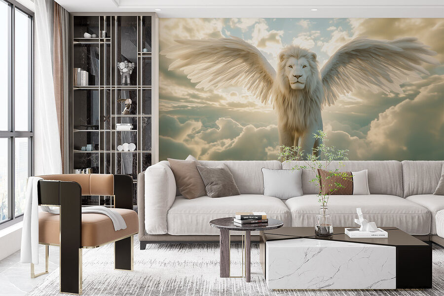 Papier peint Lion avec des ailes dans le ciel – Image 3