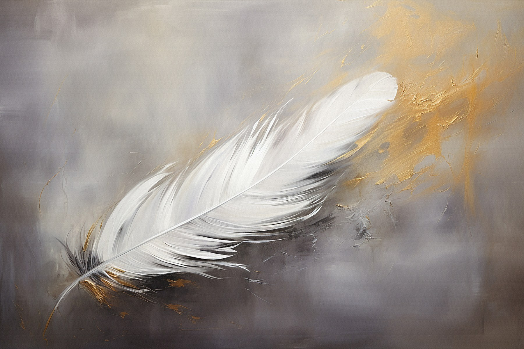 White feather on a grey background