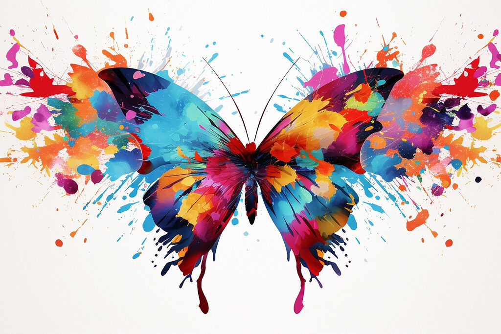 Colorful butterfly with paint splashes