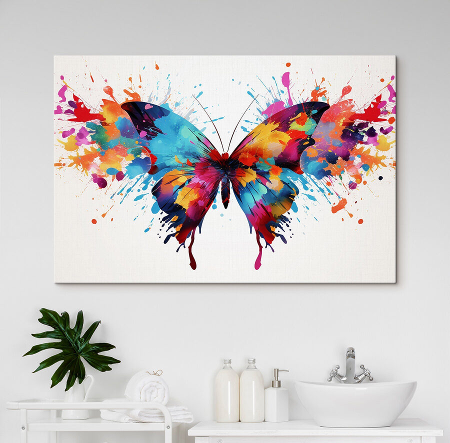 Tableaux Papillon coloré avec des éclaboussures de peinture