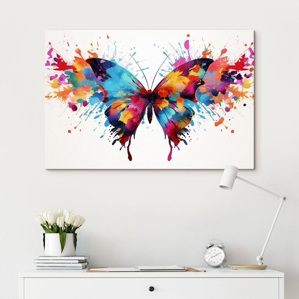 Colorful butterfly with paint splashes