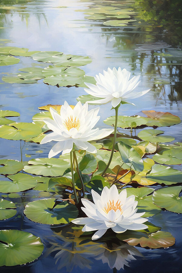 Groupe de fleurs blanches dans un étang Groupe de fleurs blanches dans un étang