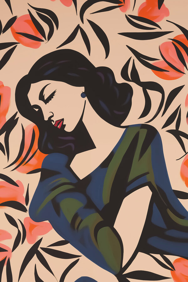 Peinture d'une femme avec des fleurs Peinture d'une femme avec des fleurs