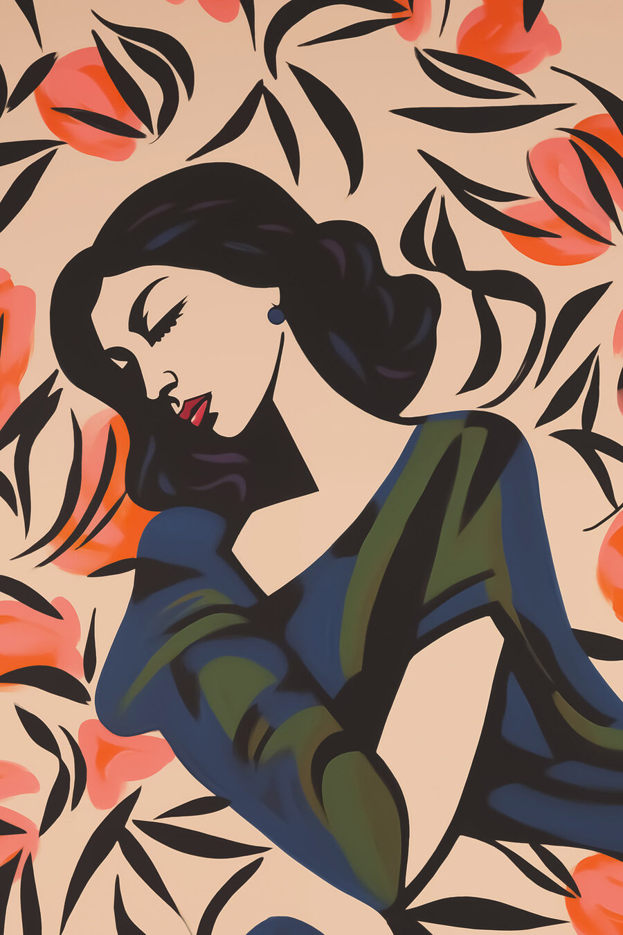Peinture d'une femme avec des fleurs