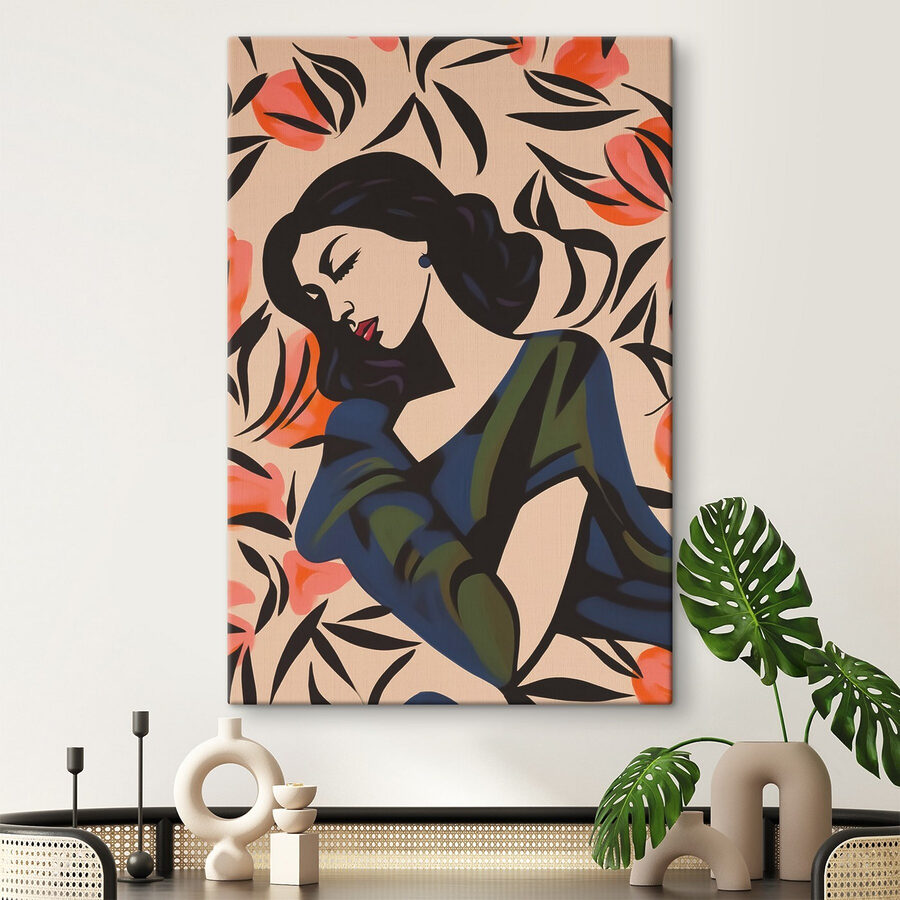 Peinture d'une femme avec des fleurs