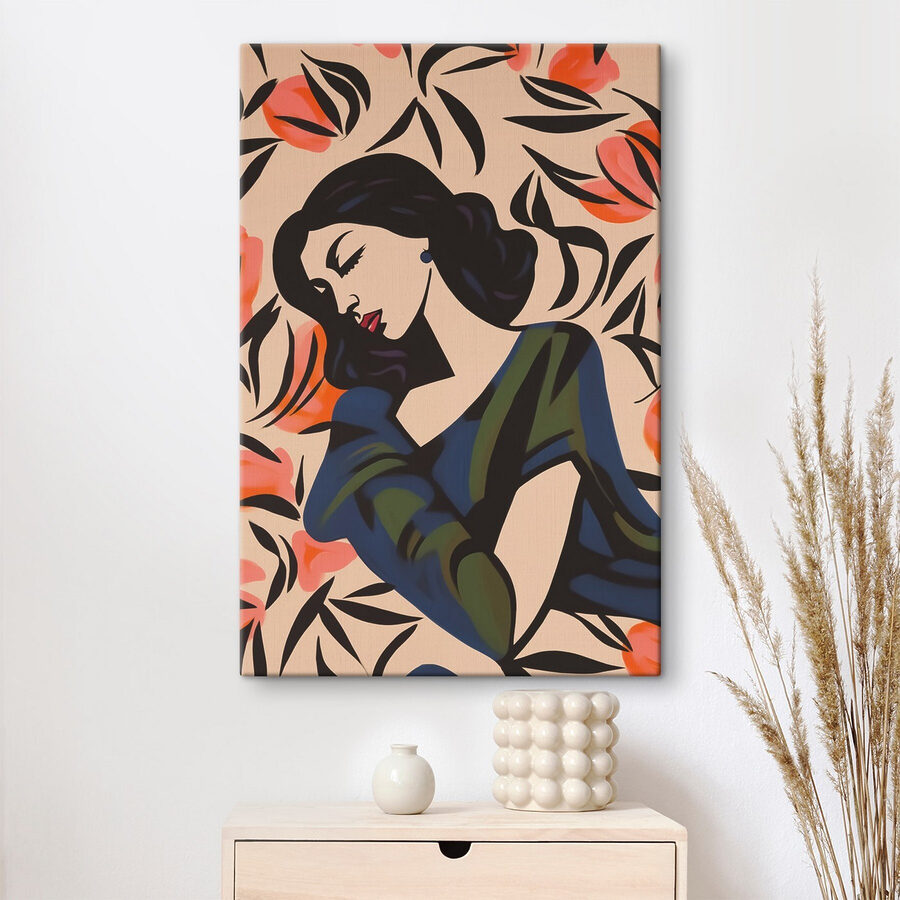 Peinture d'une femme avec des fleurs