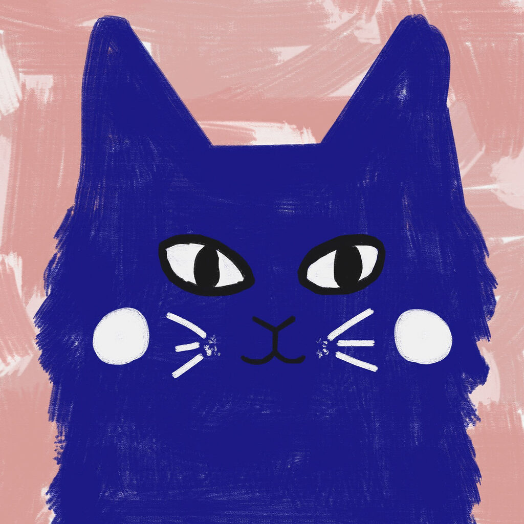 Blue cat with white eyes and whiskers
