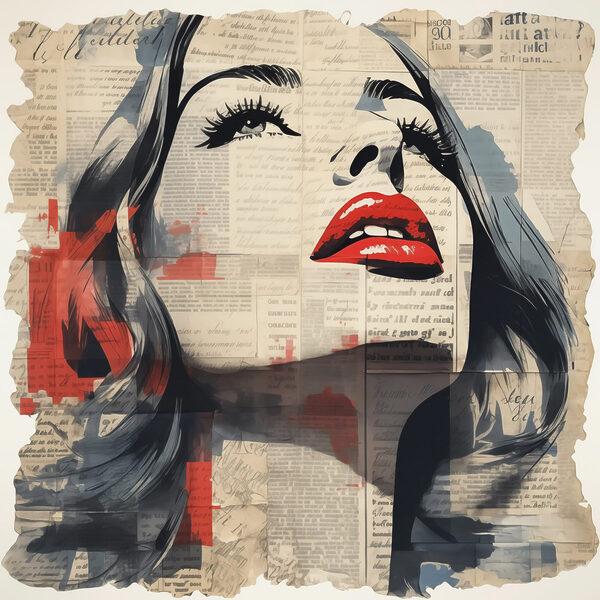 Le visage d'une femme peint sur un journal Le visage d'une femme peint sur un journal