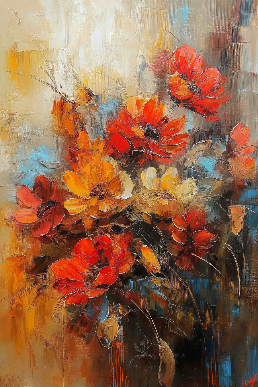 Peinture de fleurs sur toile