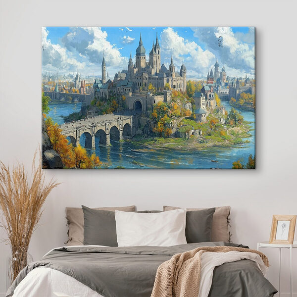 Château sur une colline avec un pont sur l'eau Château sur une colline avec un pont sur l'eau